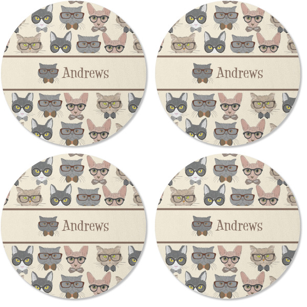 Hipster Cats Coaster Round Rubber Back - Apvl