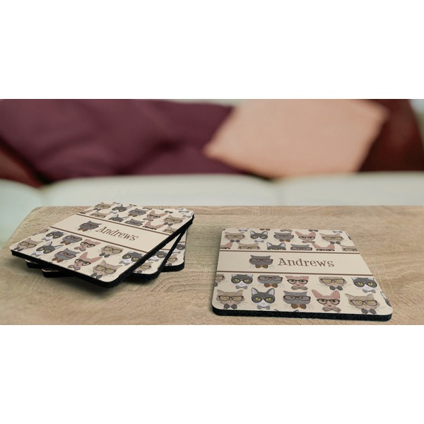 Hipster Cats Coaster Rubber Back - On Coffee Table