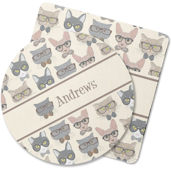 Custom Hipster Cats Rubber Backed Coaster (Personalized)