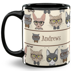 Hipster Cats 11 Oz Coffee Mug - Black (Personalized)