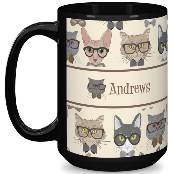 Custom Hipster Cats 15 Oz Coffee Mug - Black (Personalized)
