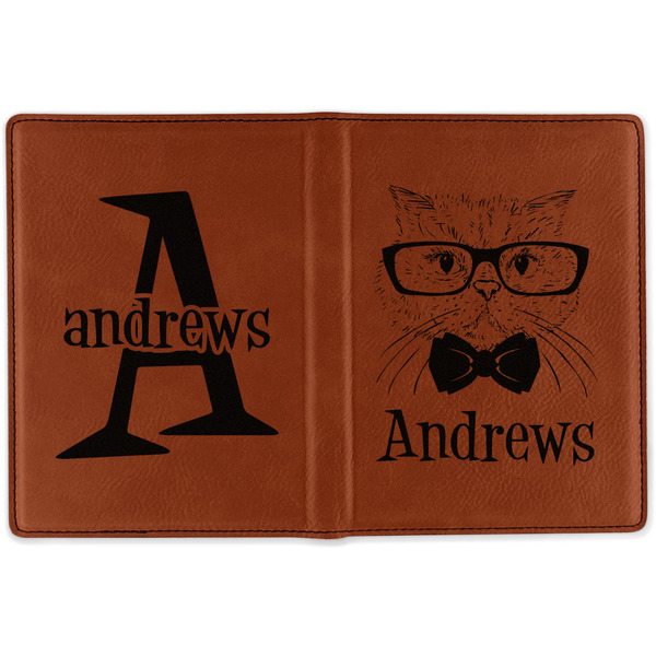 Hipster Cats Cognac Leather Passport Holder Outside Double Sided - Apvl