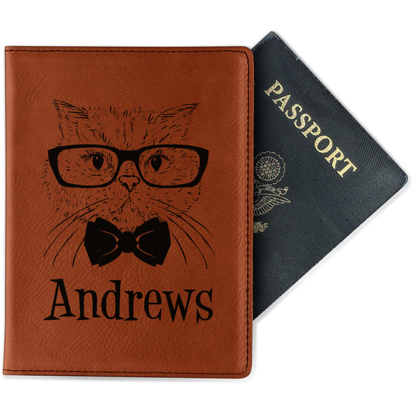 Custom Hipster Cats Passport Holder - Faux Leather (Personalized)