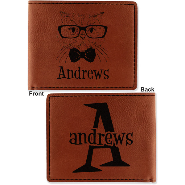 Hipster Cats Cognac Leatherette Bifold Wallets - Front and Back