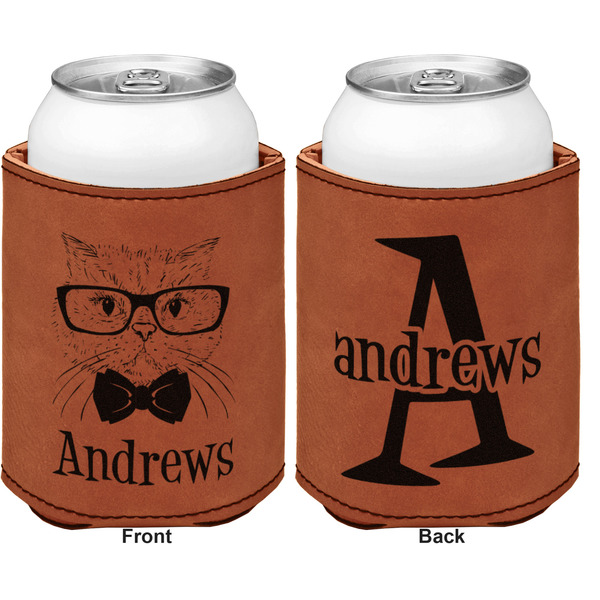 Hipster Cats Cognac Leatherette Can Sleeve - Double Sided Front and Back