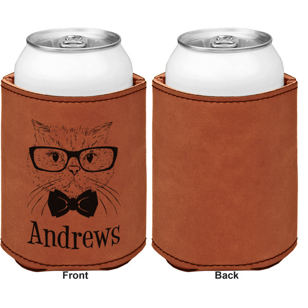 Hipster Cats Cognac Leatherette Can Sleeve - Single Sided Front and Back
