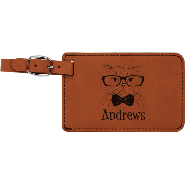 Custom Hipster Cats Leatherette Luggage Tag (Personalized)