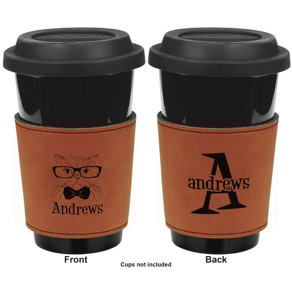 Hipster Cats Cognac Leatherette Mug Sleeve - Double Sided Apvl