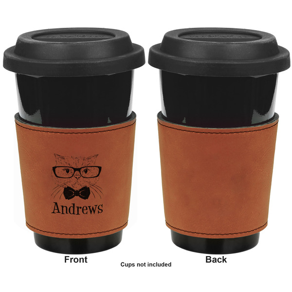 Hipster Cats Cognac Leatherette Mug Sleeve - Single Sided Apvl