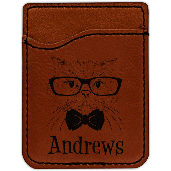Hipster Cats Cognac Leatherette Phone Wallet close up