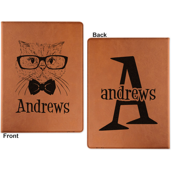 Hipster Cats Cognac Leatherette Portfolios with Notepad - Large - Double Sided - Apvl