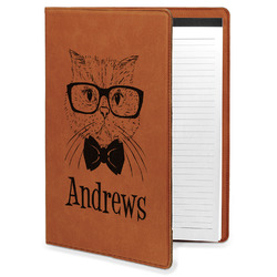 Hipster Cats Leatherette Portfolio with Notepad - Large - Double Sided (Personalized)