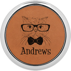 Hipster Cats Leatherette Round Coaster w/ Silver Edge - Single or Set (Personalized)