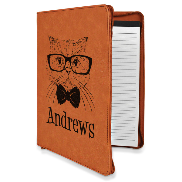 Custom Hipster Cats Leatherette Zipper Portfolio with Notepad - Double Sided (Personalized)