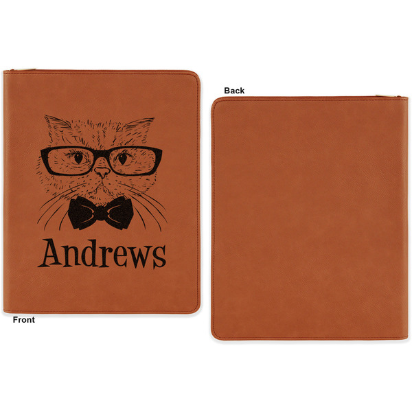 Hipster Cats Cognac Leatherette Zipper Portfolios with Notepad - Single Sided - Apvl