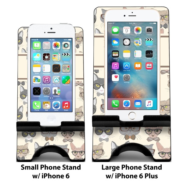 Hipster Cats Compare Phone Stand Sizes - with iPhones