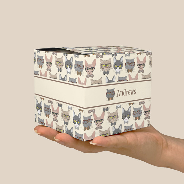 Hipster Cats Cube Favor Gift Box - On Hand - Scale View