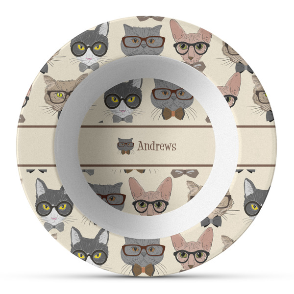 Custom Hipster Cats Plastic Bowl - Microwave Safe - Composite Polymer (Personalized)