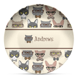 Hipster Cats Microwave Safe Plastic Plate - Composite Polymer (Personalized)