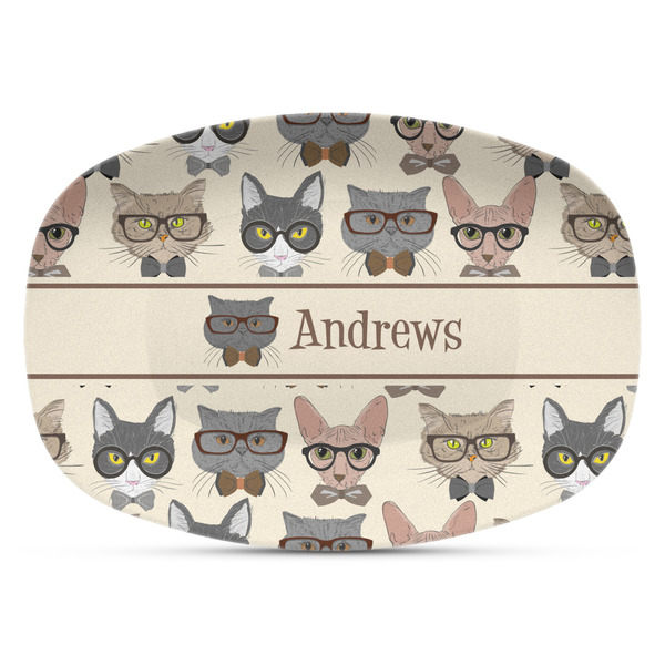 Custom Hipster Cats Plastic Platter - Microwave & Oven Safe Composite Polymer (Personalized)