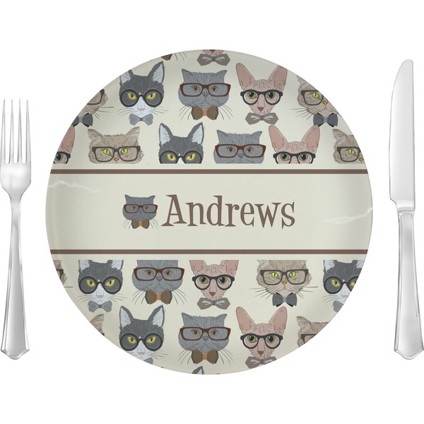 Custom Hipster Cats 10" Glass Lunch / Dinner Plates - Single or Set (Personalized)