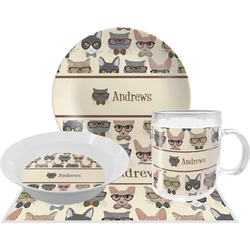 Hipster Cats Dinner Set - Single 4 Pc Setting w/ Name or Text