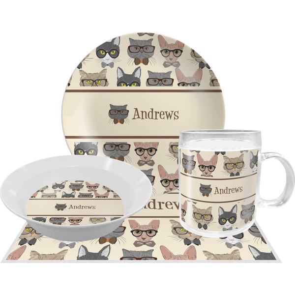 Custom Hipster Cats Dinner Set - Single 4 Pc Setting w/ Name or Text
