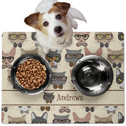 Hipster Cats Dog Food Mat - Medium w/ Name or Text