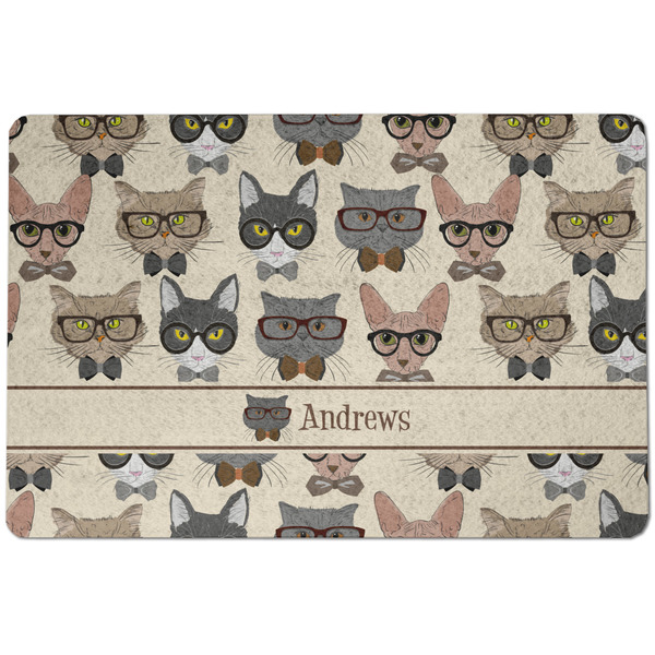 Custom Hipster Cats Dog Food Mat w/ Name or Text