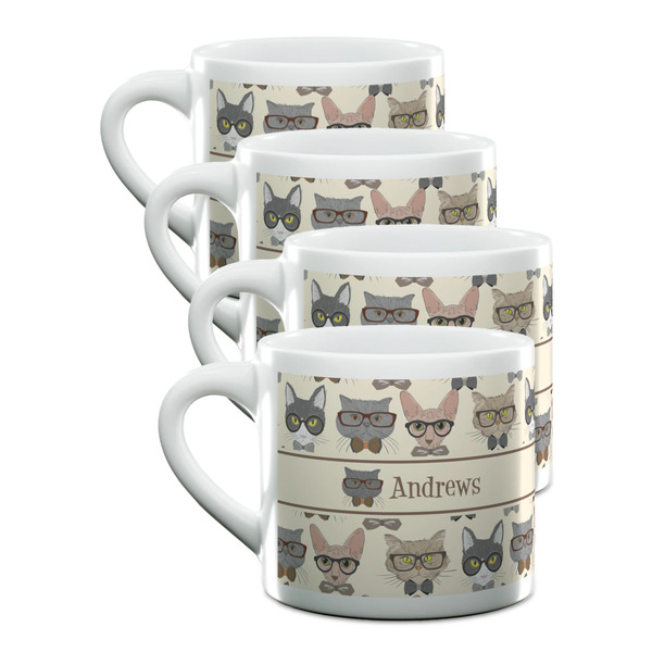 Custom Hipster Cats Double Shot Espresso Cups - Set of 4 (Personalized)