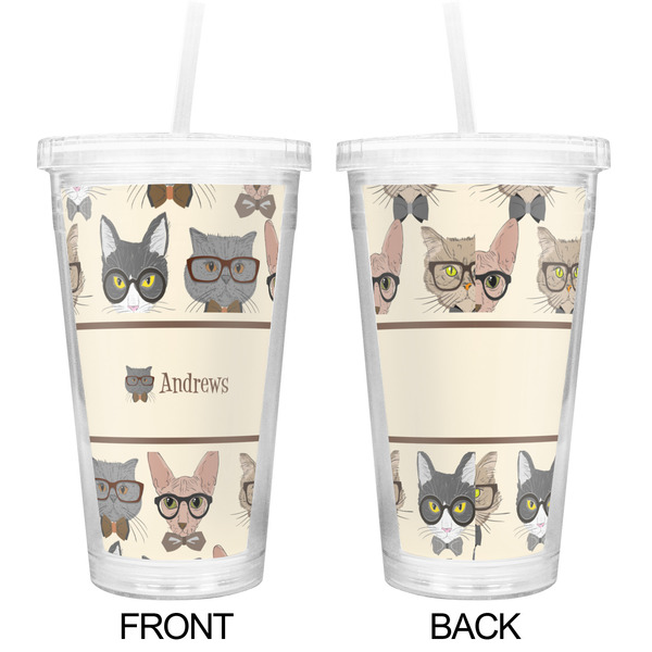 Hipster Cats Double Wall Tumbler with Straw - Approval