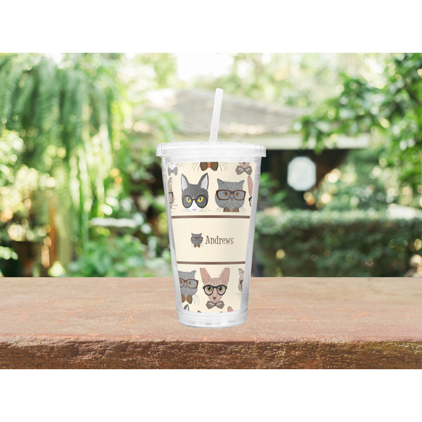 Hipster Cats Double Wall Tumbler with Straw Lifestyle
