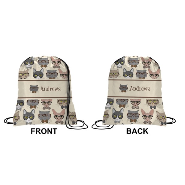Hipster Cats Drawstring Backpack Front & Back Small