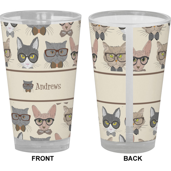 Hipster Cats Pint Glass - Full Color - Front & Back Views