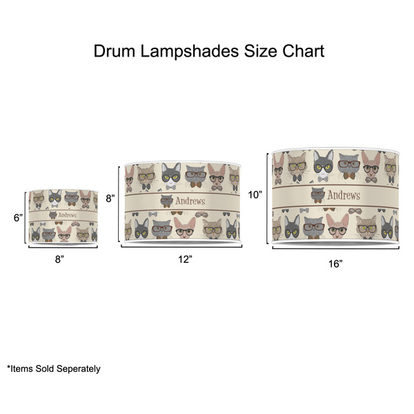Hipster Cats Drum Lampshades - Sizing Chart