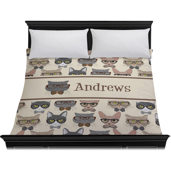 Hipster Cats Duvet Cover - King - On Bed - No Prop