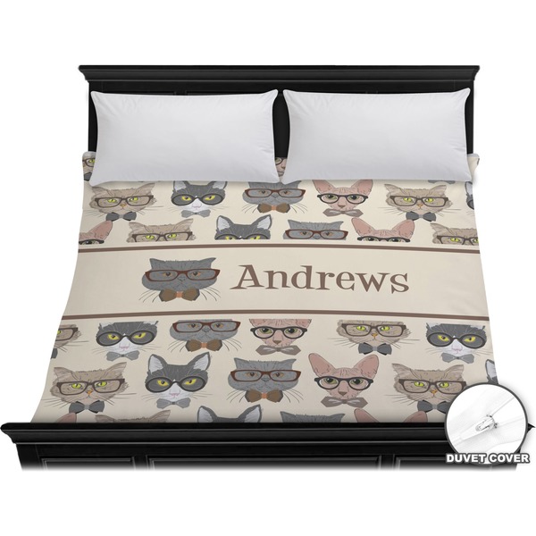 Custom Hipster Cats Duvet Cover - King (Personalized)