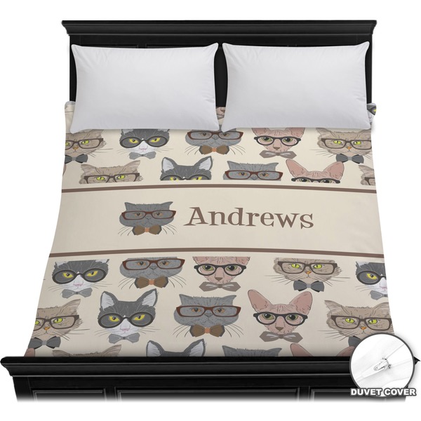 Custom Hipster Cats Duvet Cover - Full / Queen (Personalized)