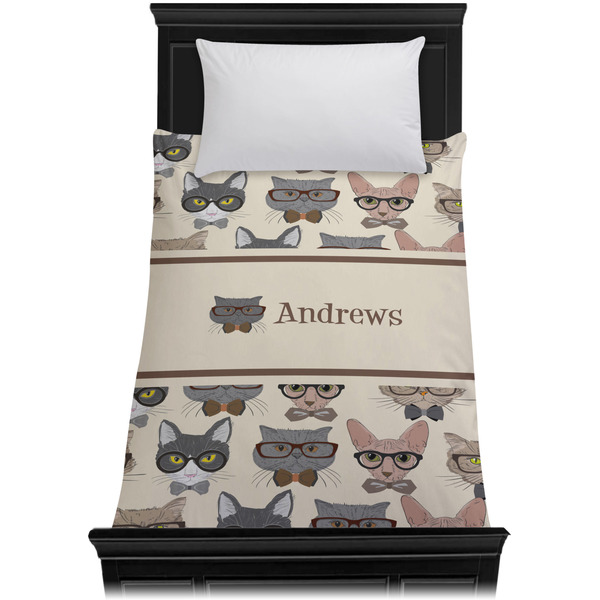 Hipster Cats Duvet Cover - Twin XL - On Bed - No Prop