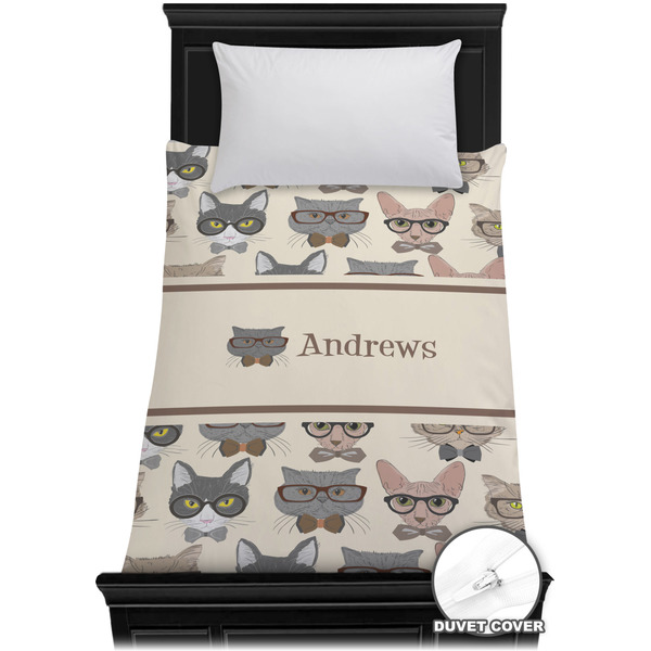 Custom Hipster Cats Duvet Cover - Twin XL (Personalized)