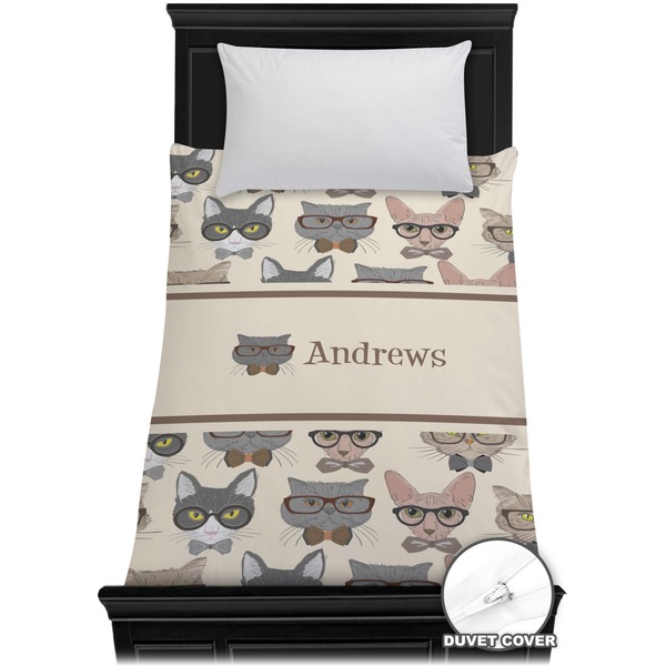 Custom Hipster Cats Duvet Cover - Twin (Personalized)