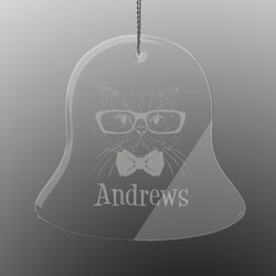 Hipster Cats Engraved Glass Ornament - Bell (Personalized)