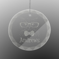 Hipster Cats Engraved Glass Ornament - Round (Personalized)