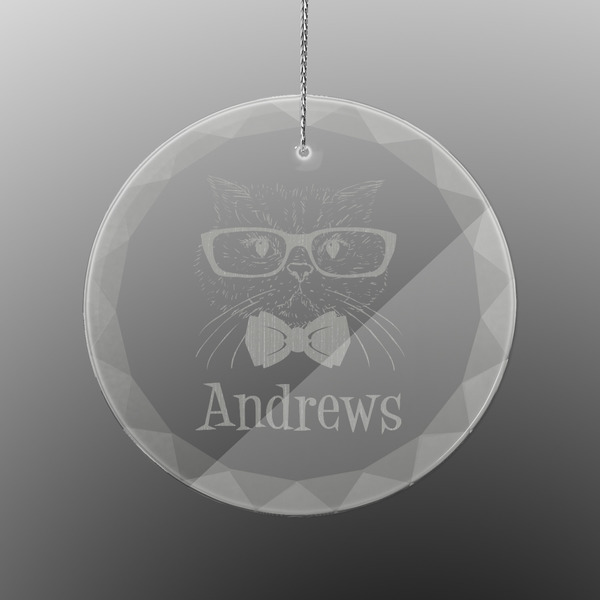Custom Hipster Cats Engraved Glass Ornament - Round (Personalized)