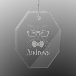 Hipster Cats Engraved Glass Ornament - Octagon (Personalized)