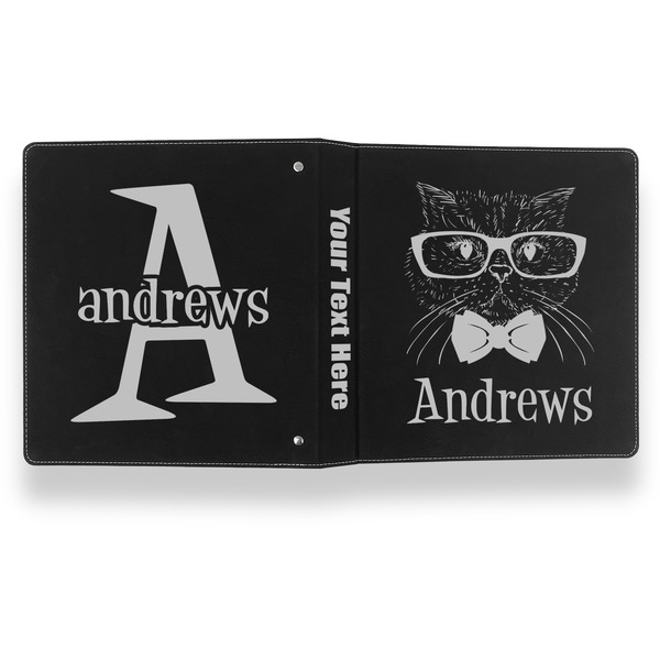 Hipster Cats Leather Binder - 1" - Black- Back Spine Front View