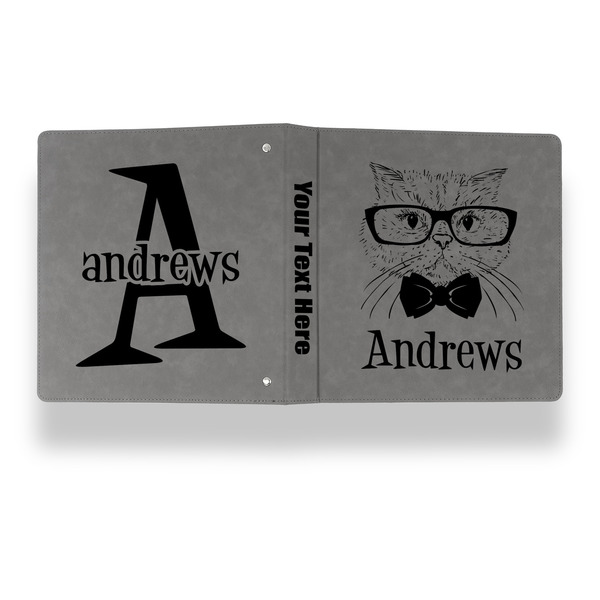 Hipster Cats Leather Binder - 1" - Grey - Back Spine Front View