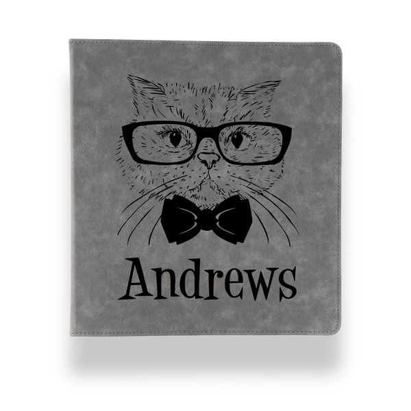 Hipster Cats Leather Binder - 1" - Grey - Front View