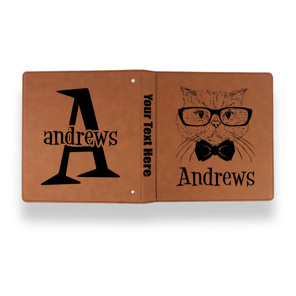 Hipster Cats Leather Binder - 1" - Rawhide - Back Spine Front View