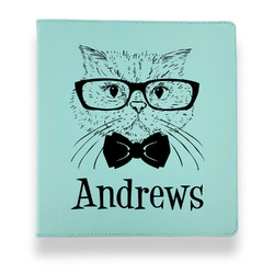 Hipster Cats Leather Binder - 1" - Teal (Personalized)